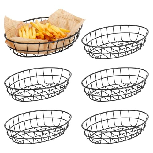 6 Pack Fast Food Oval Baskets, Wire Bread Basket for Serving, Reusable Chip Burger Fruit Vegetabl... | Amazon (US)