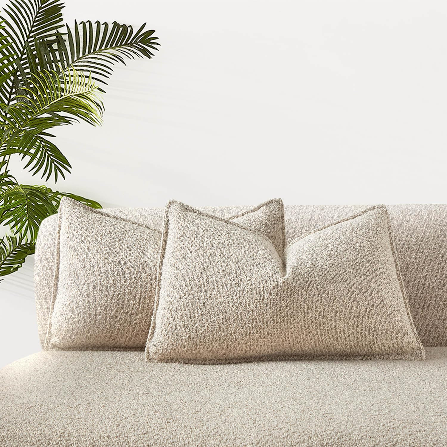 JUSPURBET Beige Boucle Lumbar Throw Pillow Covers 16x24 inch Set of 2 for Couch Bedroom Sofa Livi... | Amazon (US)