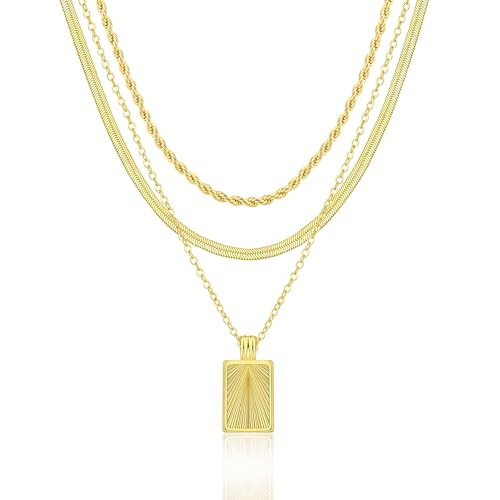 Kyerlyn layered gold necklaces for women，Stackable Simple 14K Gold Plated Chain Necklace Layering Fashion Pendant herringbone Necklaces Trendy gold Jewelry for women trendy Set Gifts | Amazon (US)