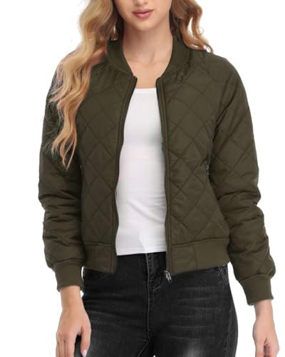 andy & natalie Women's Bomber Jacket Long Sleeve Zip up Raglan Bomber Jacket with Pockets Green XX-Large | Amazon (US)
