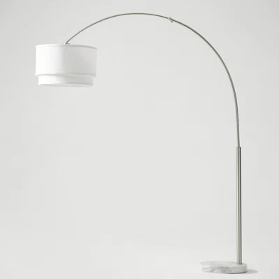Mason 81 in. Modern Adjustable LED Arched Standing Floor Lamp with Fabric Drum Shade and Weighted Marble Base | Wayfair North America