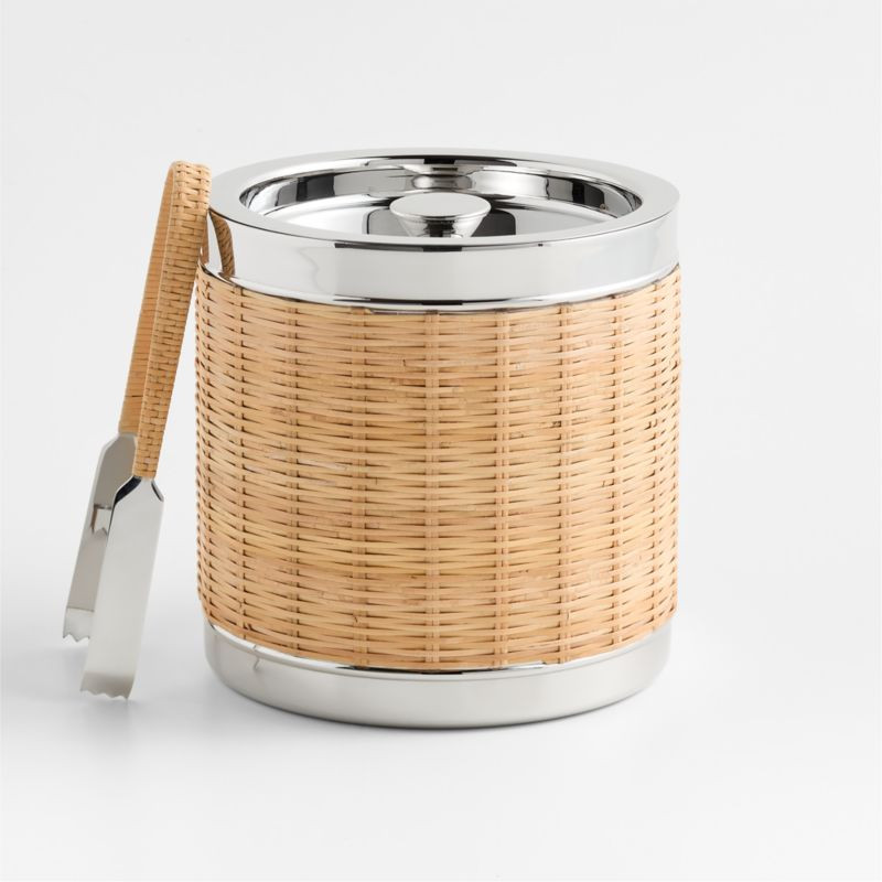 Amici Wicker Ice Bucket with Tongs + Reviews | Crate & Barrel | Crate & Barrel