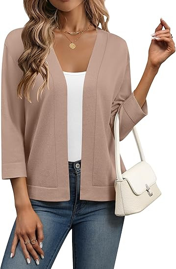 Zeagoo Womens 3/4 Sleeve Cropped Cardigan Sweater Lightweight Bolero Shrugs | Short Sleeve Open F... | Amazon (US)