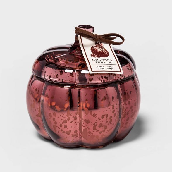 12oz Lidded Mercury Glass Pumpkin Jar 2-Wick McIntosh and Pumpkin Candle - Threshold™ | Target