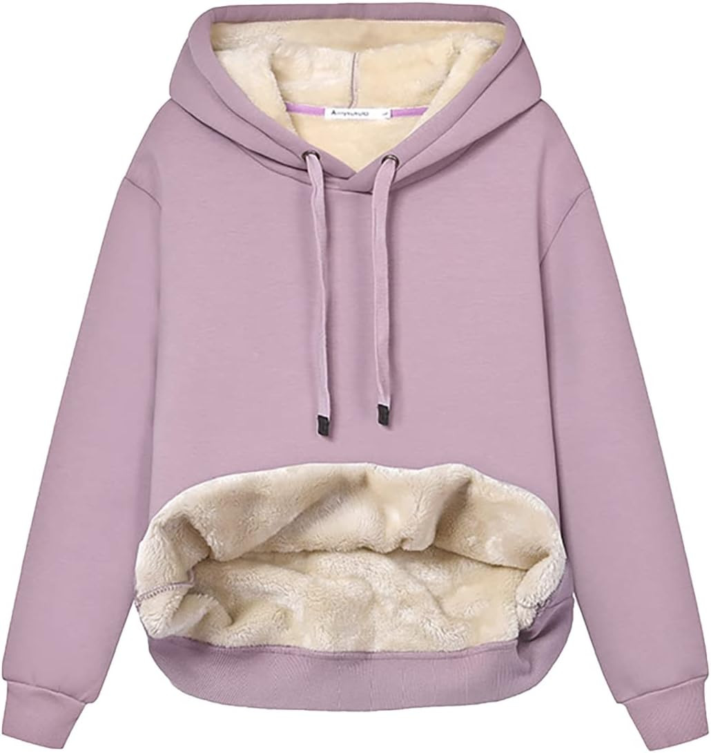 Womens Winter Hoodies Warm Fleece Sherpa Lined Pullover Hooded Sweatshirt | Amazon (US)