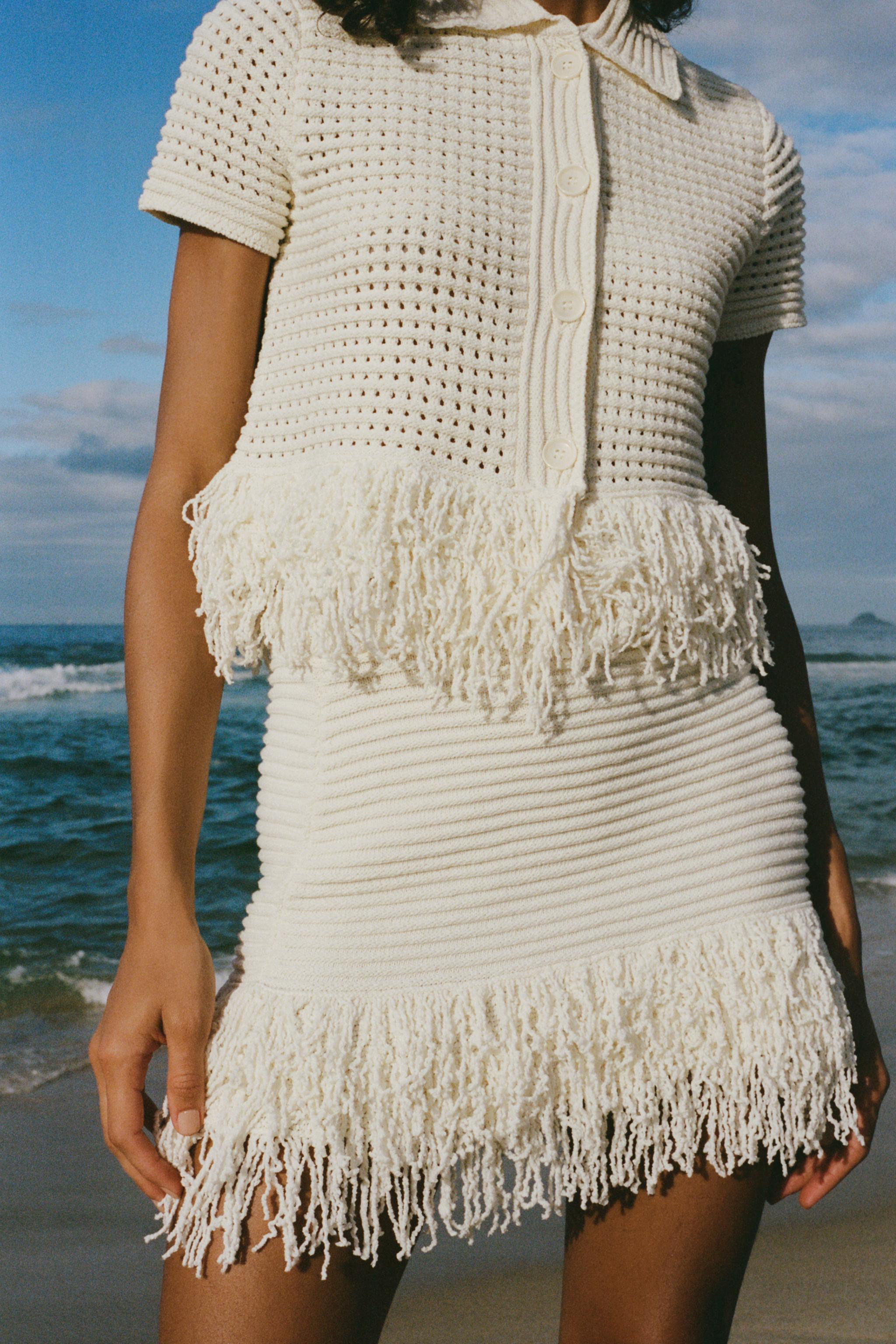 FRINGED CHECK KNIT SKIRT | Zara US