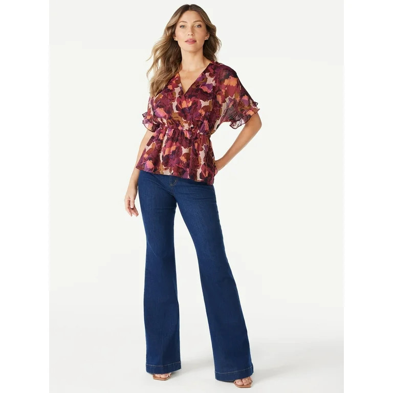 Sofia Jeans Women's Faux Wrap Peplum Top with Short Sleeves, Sizes XXS-3XL - Walmart.com | Walmart (US)