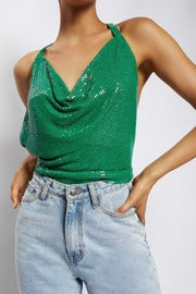Brinley Cowl Neck Glow Mesh Top - Green | MESHKI US