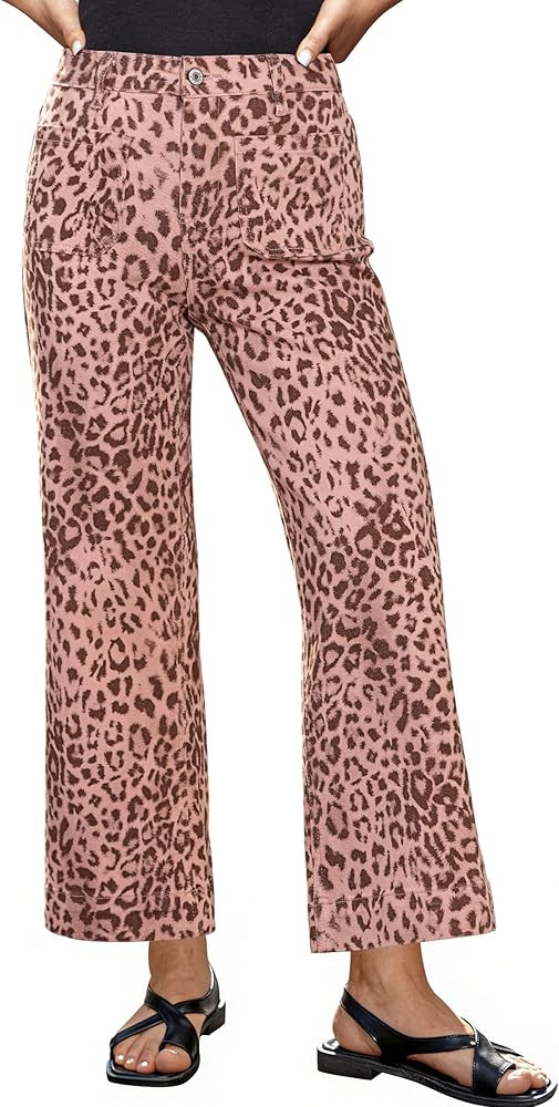 luvamia Wide Leg Jeans for Women High Waisted Leopard Cheetah Print Stretch Cropped Denim Pants P... | Amazon (US)