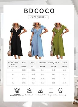 Bdcoco Women V Neck Cut Out Puff Short Sleeve Midi Dresses Swing A Line Keyhole Dress | Amazon (US)