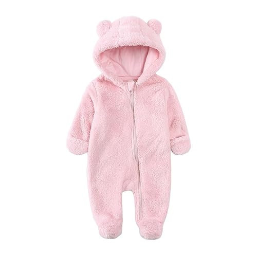 Newborn Baby Girl Boy Rompers Bear Ear Hooded Jumpsuit Fleece Snowsuit Long Sleeve Zipper Winter Coat Outfits（Pink-2,0-3 Months） | Amazon (US)