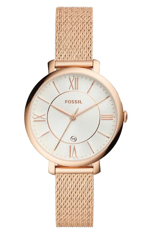 Fossil Jacqueline Mesh Strap Watch, 36mm in Rose Gold/Silver/Rose Gold at Nordstrom | Nordstrom