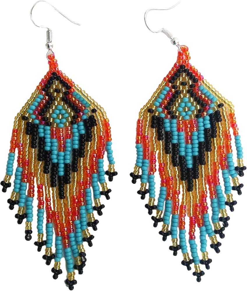Southwestern Geometric Pattern Glass Seed Beaded Earrings Handmade | Amazon (US)