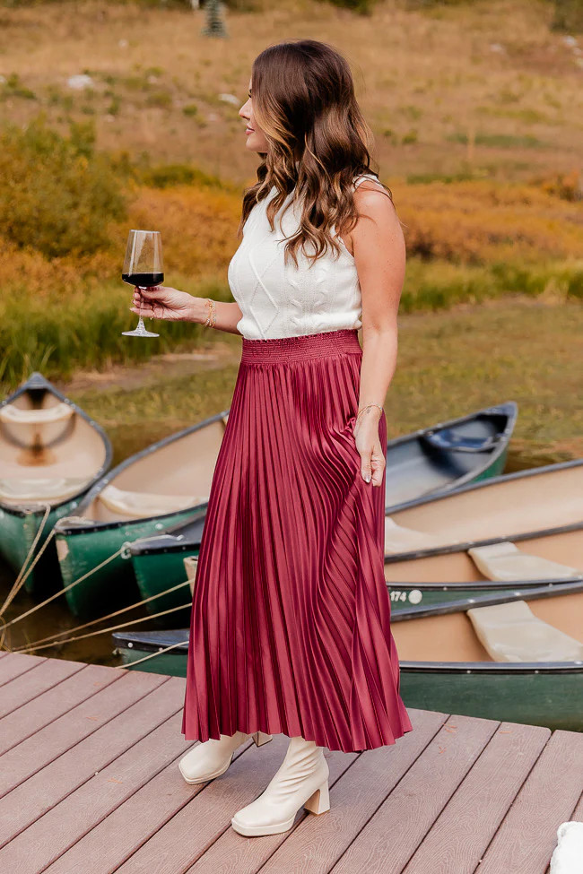 Wine and Dine Pleated Midi Skirt Amber Massey X Pink Lily | Pink Lily
