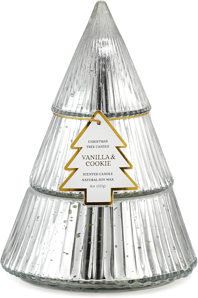 Christmas Tree Candles, Vanilla & Cookie Scented Candle, Silver Xmas Tree Shaped Candle, Christma... | Amazon (US)