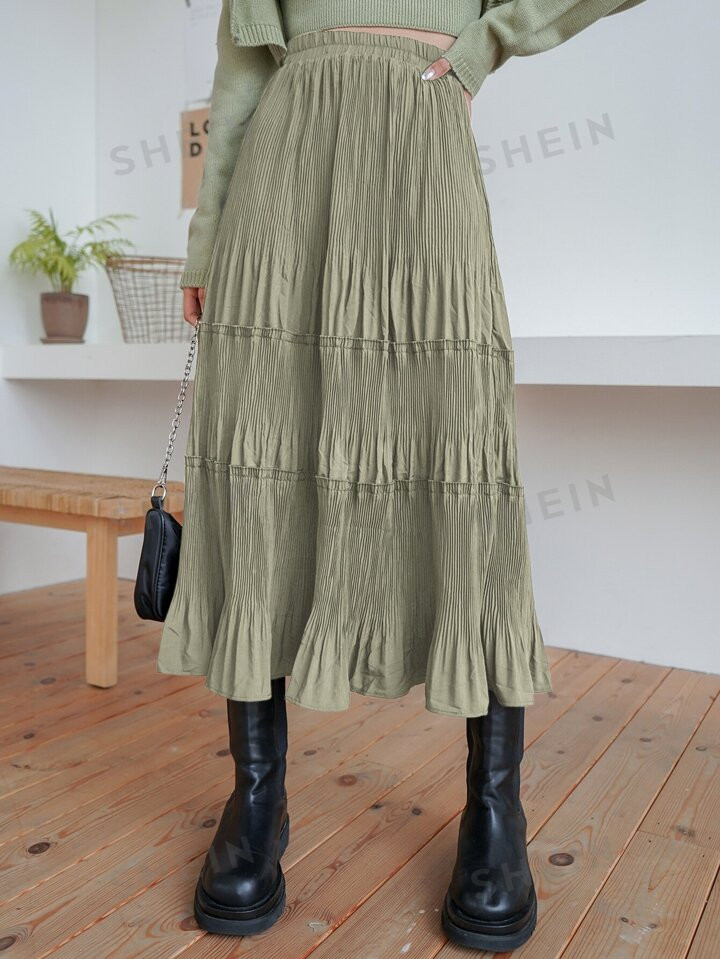 DAZY High Waist Plisse Ruffle Hem Skirt | SHEIN