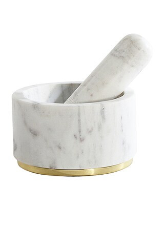 HAWKINS NEW YORK Simple Marble and Brass Mortar and Pestle in White - White. Size all. | FWRD 
