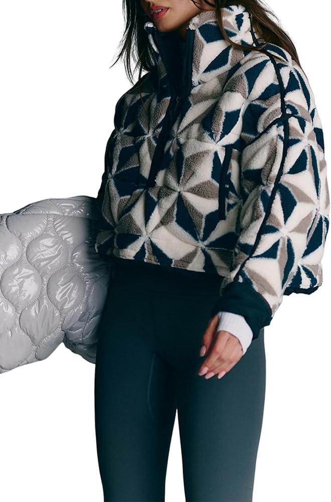 Women's Fleece Sweatshirts Half Zip High Neckline Pullover Long Sleeve Rhomboid Seams Winter Jack... | Amazon (US)