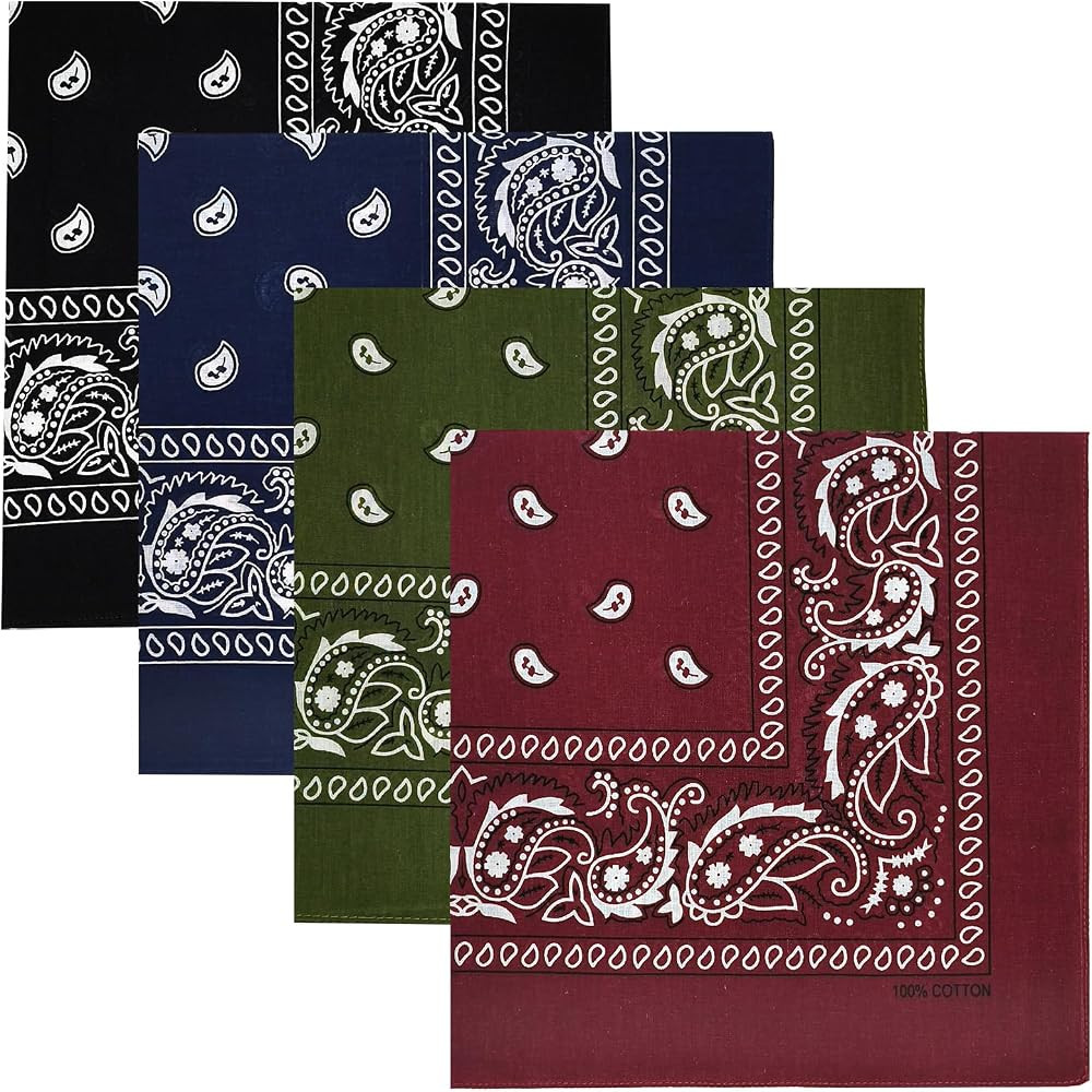4 Pack 100% Cotton Bandanas 22x22 inches - Multi-Purpose Square Scarfs for Men & Women, Headbands... | Amazon (US)