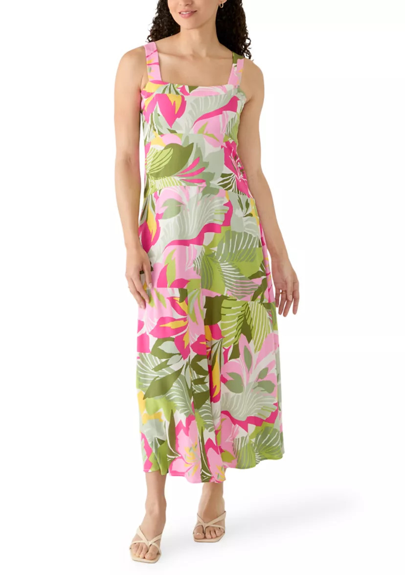 Petite Square Neck Print Dress | Belk