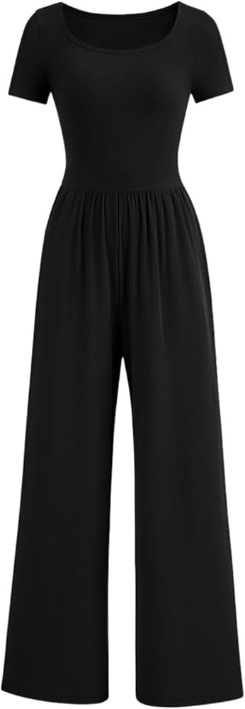 Acelitt One Piece Jumpsuits for Women Dressy Casual Short Sleeve Squared Neck Wide Leg Rompers Ju... | Amazon (US)