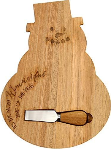 Pavilion 9" x 12" Snowman Shaped Acacia Wood Serving Board Cutting Board with Matching Knife | Amazon (US)
