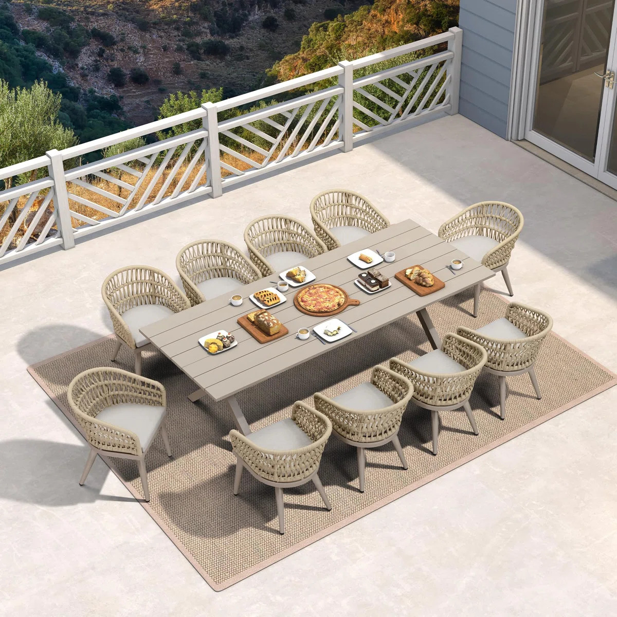 10 - Person Patio Dining Set with Rectangular Table , Cushions Included | Wayfair North America