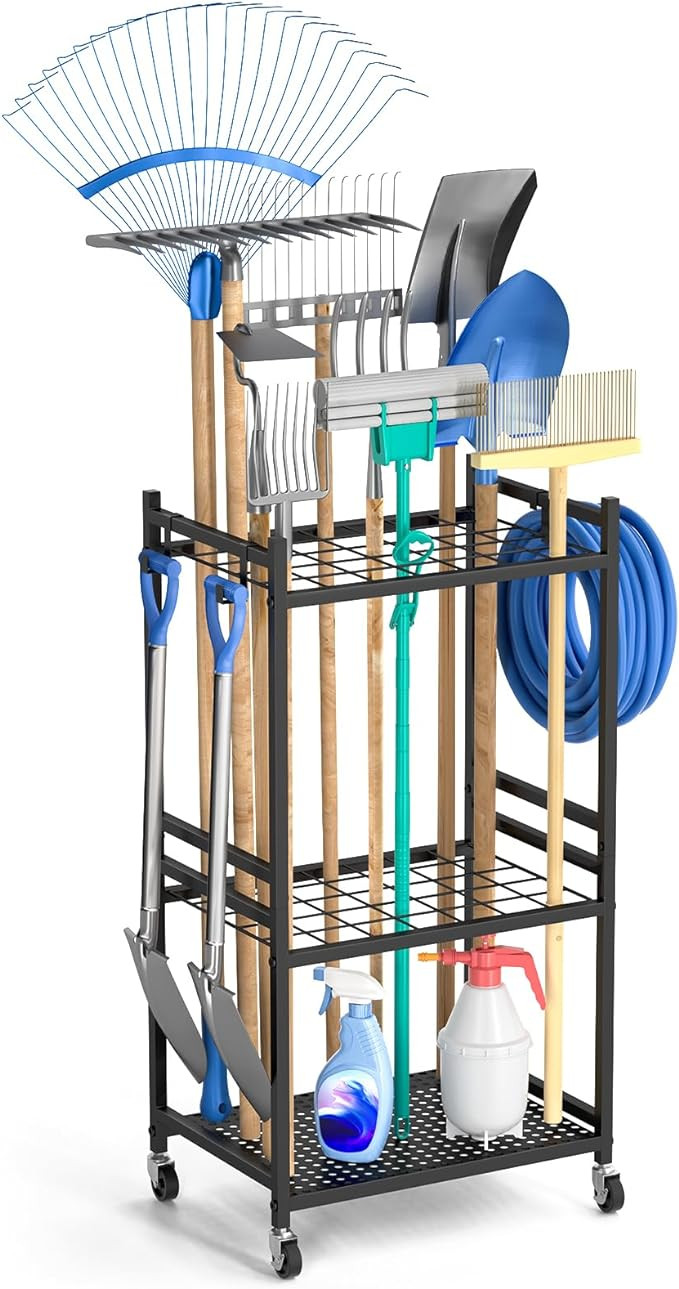 Garden Tool Organizer with Wheels, Yard Tool Tower rack for Garage Organization and Storage, Up t... | Amazon (US)