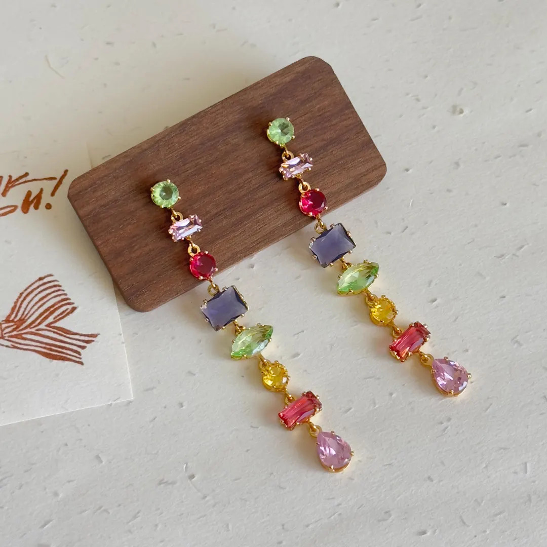 Colorful Dangle Earrings, Rainbow Crystal Drop Earrings, Statement Jewelry, Multicolor Long Earri... | Etsy (US)