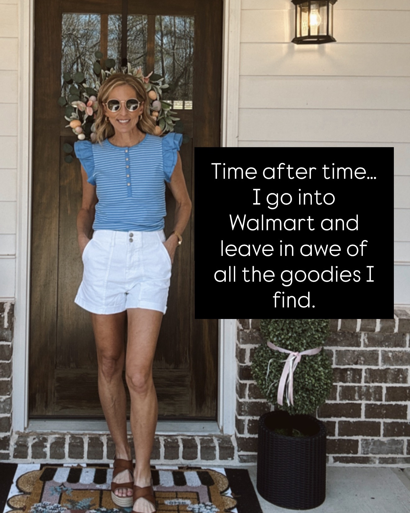 Okay Walmart… I see you 👏🏼 Time after time I walk in for “just one thing” and leave with allll the good finds and this trip did NOT disappoint. Comment LINKS and I’ll send you everything!! 

From the cutest spring finds that are  SO good  think sunshine totes, lemons, coastal vibes, pretty scarves, the sweetest little Easter finds, and even home pieces that feel straight out of Anthro 🙌🏼 And let’s talk about this outfit 👏🏼 wearing size XS in my top and 0 in shorts for reference such an easy, everyday spring look you’ll wear on repeat.

If you’ve got spring break, beach trips, Easter hosting, or just want to refresh your everyday… run, don’t walk 🛍️
