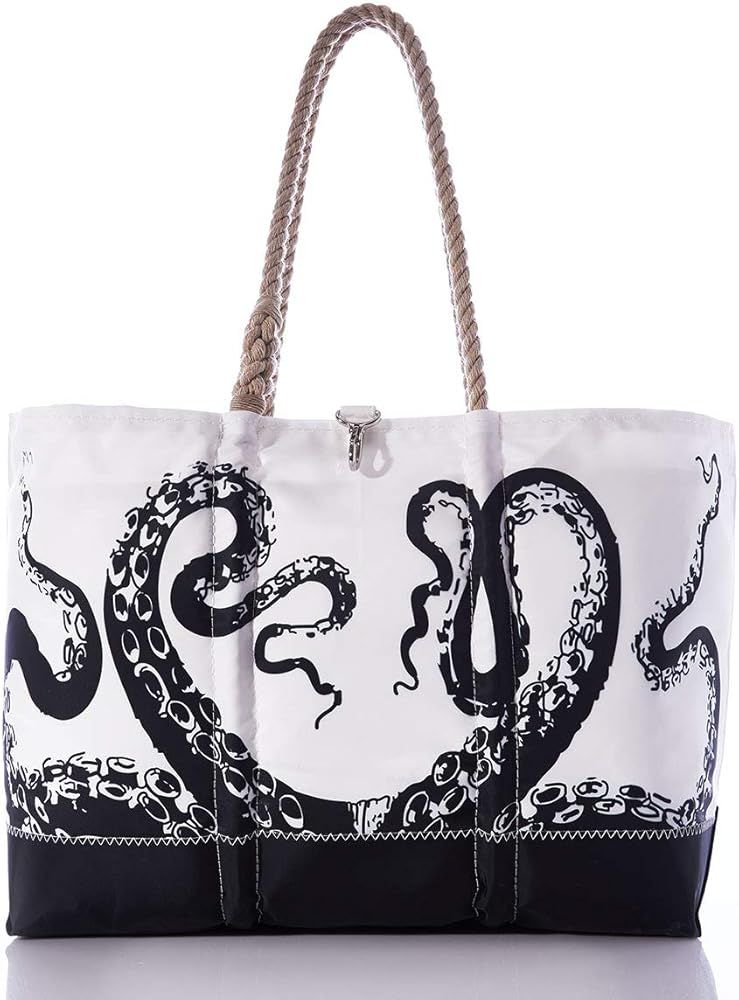 Sea Bags Recycled Sail Cloth Octopus Beach Tote Water Resistant Boating Beach Bag, Large Travel Tote Interior and Exterior Pockets | Amazon (US)