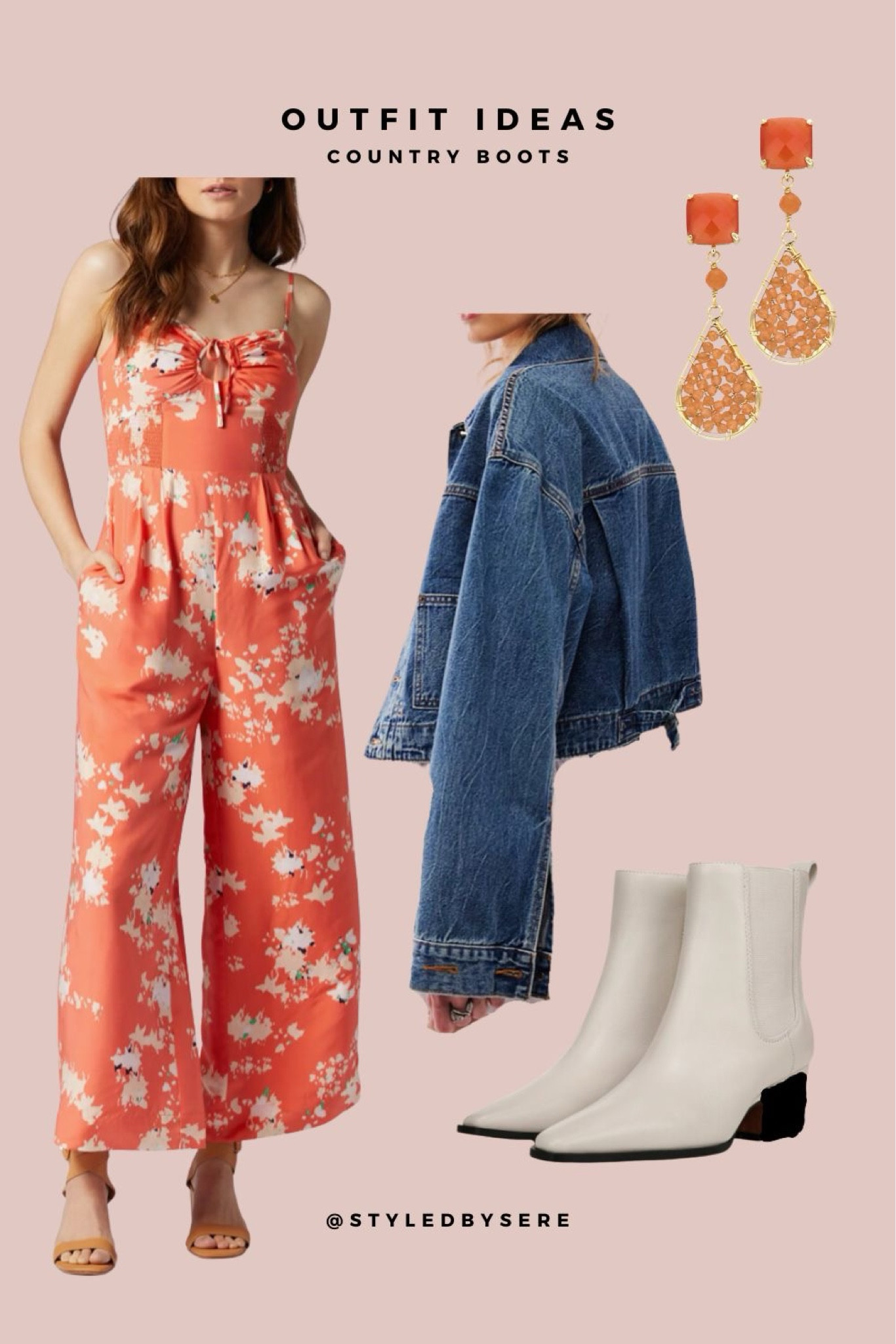 Country Boots: Brighten your day
.

Bring life and color to your outfits this summer and fall with an adorable printed jumper. Pair with your sleek country booties, a detailed denim jacket (cut at the waist to elongate the leg), and color coordinating earrings to draw the eye up.

#LTKSummerSales #LTKShoeCrush #LTKParties