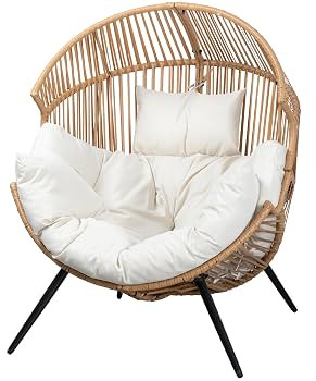 JAMFLY Egg Chair Wicker Outdoor Chairs, Oversized Patio Chair Oversized Lounger Chair with Cushio... | Amazon (US)