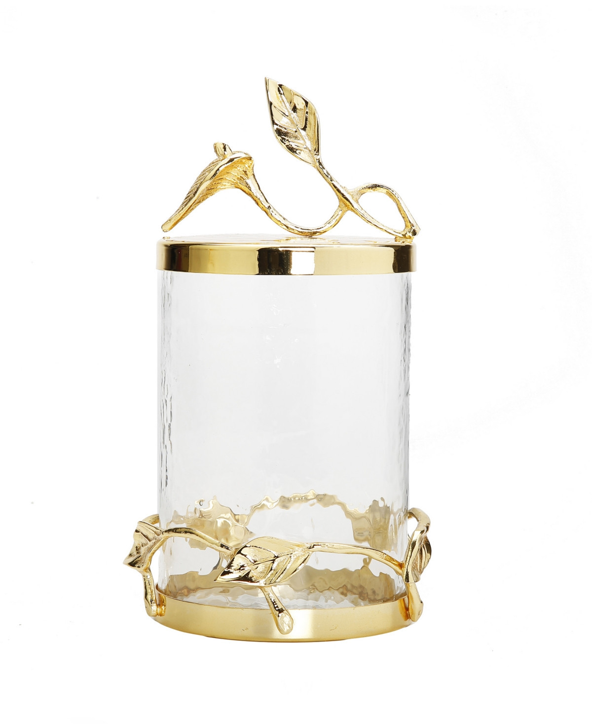 Classic Touch Hammered Glass Canister with Leaf Lid Medium - Gold-Tone | Macy's
