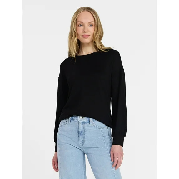Time and Tru Women's French Fleece Tunic Blouse with Long Sleeves, Sizes XS-XXXL | Walmart (US)