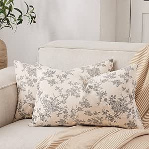 100% Cotton French Pastoral Lumbar Throw Pillow Covers Set of 2, 12x20 Inch Black Farmhouse Decor... | Amazon (US)