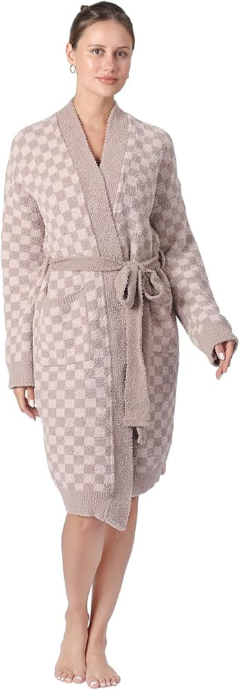 bearberry Checkerboard Robe Cozy Lightweight Soft Plush Robe Hoodless Sleepwear Nightgown with Po... | Amazon (US)