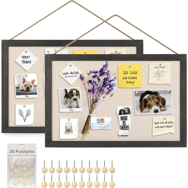 Sfugno Wood Bulletin Boards, 2-Pack Linen Wall Bulletin Board, Decorative Hanging Pin Board, 16"x... | Walmart (US)