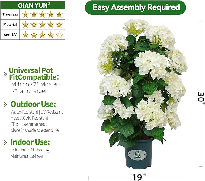 Faux Hydrangea Tree – 30 Inch Hydrangea Tree Artificial with White Flowers, UV Resistant Outdoo... | Amazon (US)