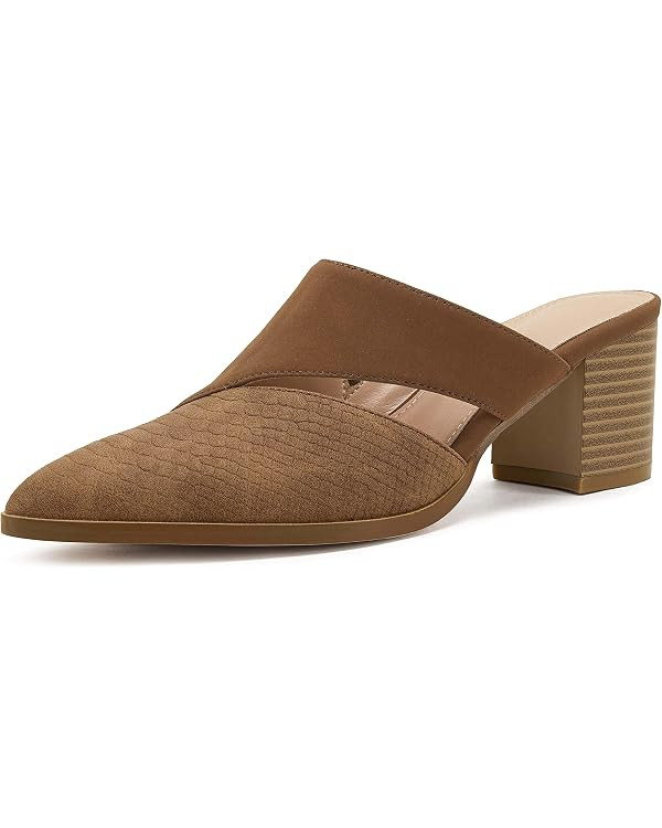 Syktkmx Women's Cutout Backless Mules Slip On Closed Toe Chunky Stacked Heeled Sandals | Amazon (US)