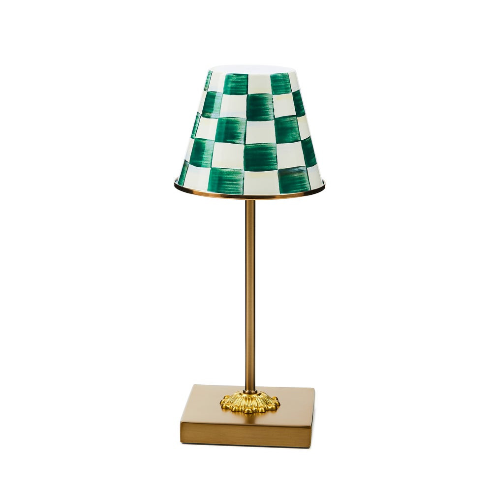 Emerald Check LED Rechargeable Cafe Table Lamp | MacKenzie-Childs