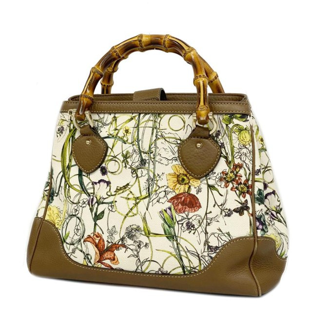 Pre-Owned Gucci Handbag Bamboo Diana Flora 308360 Canvas Leather Ivory Brown Women's (Good) | Walmart (US)