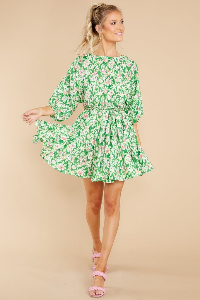 Nature's Glory Green Floral Print Dress | Red Dress 