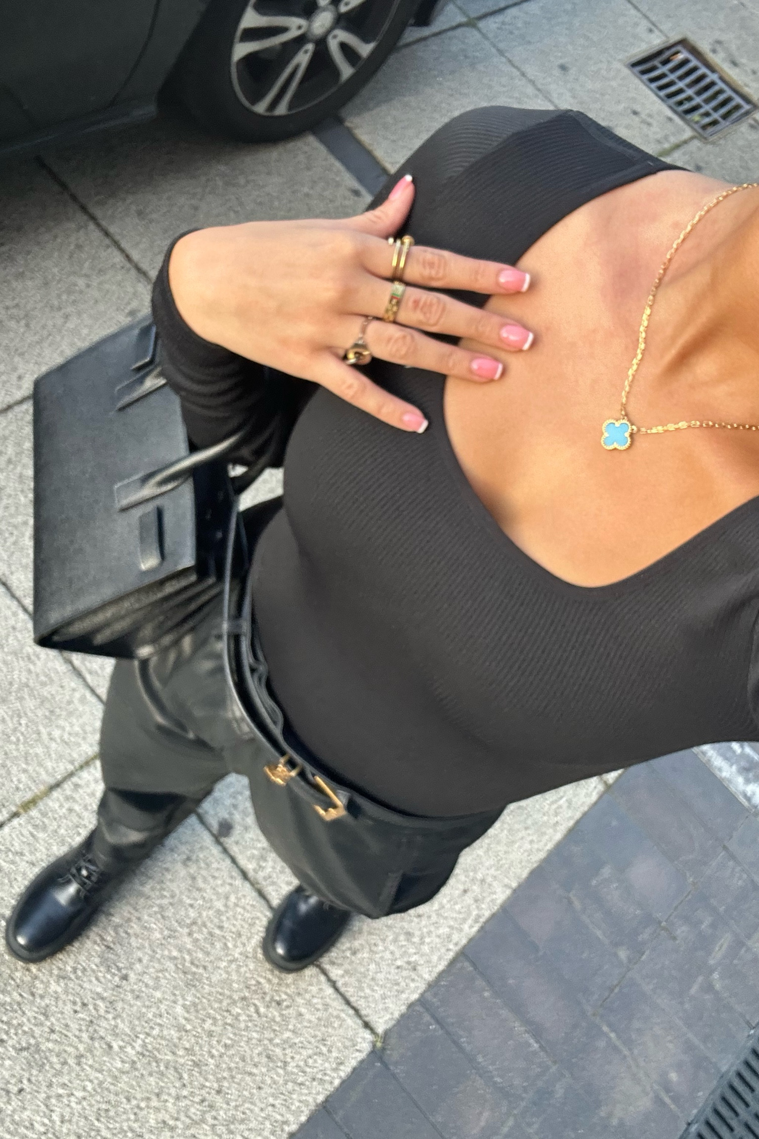 Black ootd , leather 🖤 #ysl#boohoo#leatherpant#black#backtoachoolootd