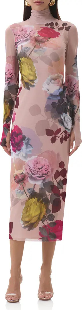 Shailene Print Long Sleeve Powermesh Body-Con Midi Dress | Nordstrom