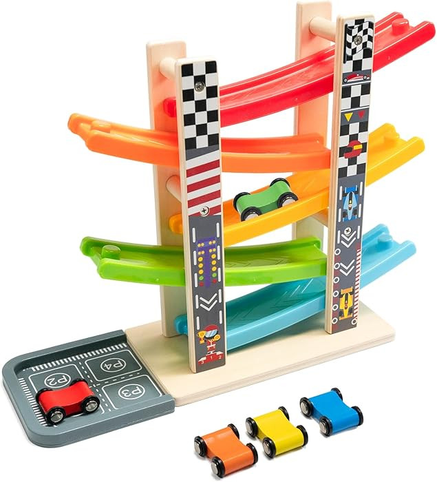 WOOD CITY Toddler Toys for 1 2 3 Years Old, Wooden Car Ramp Racer Toy Vehicle Set with 5/7 Mini C... | Amazon (US)