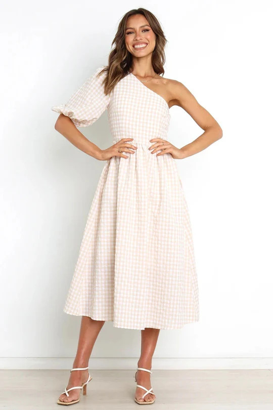 One Shoulder Gingham Dress #147569 | Goodnight Macaroon