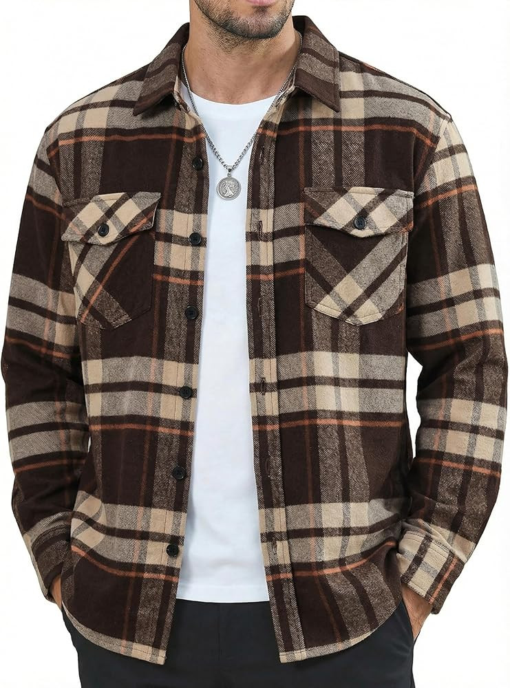 MAGNIVIT Flannel Shirt for Men Brushed Cotton Plaid Shirt Jacket Spring Fall Casual Long Sleeve B... | Amazon (US)