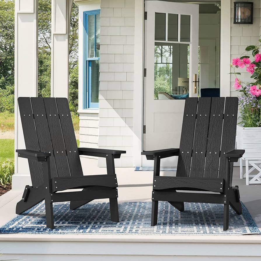 LUE BONA Folding Adirondack Chairs Set of 2, HDPS Poly Modern Adirondack Chair, Weather Resistant... | Amazon (US)