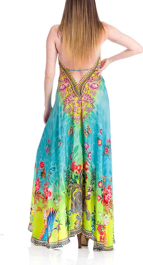 Floral Print Crystal Embellished Halter Cover-Up Dress | Nordstrom Rack